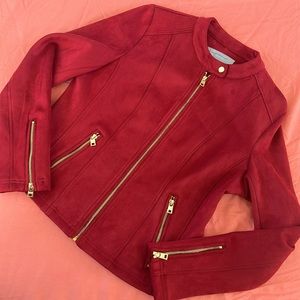 Raspberry Microsuede Moto Jacket with Gold Hatdware